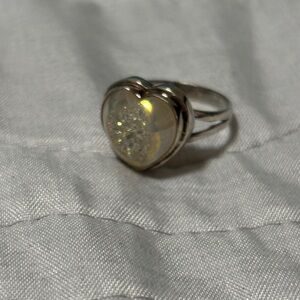 Heart-Shaped Silver Ring with Glittering Center size 6